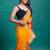 Yellow orange georgette printed zari work saree with blouse