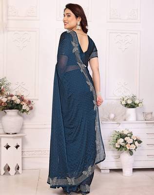 Blue pure silk woven zari work saree with blouse 2