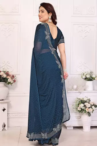 Blue pure silk woven zari work saree with blouse