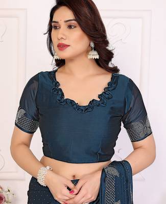 Blue pure silk woven zari work saree with blouse 4