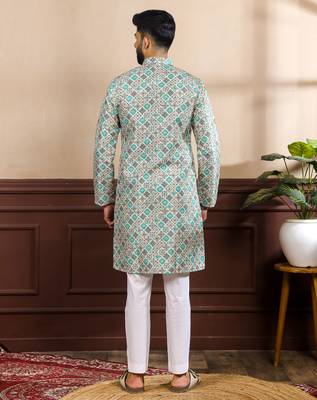 Blue color cotton fabric stylish fancy partywear kurta payjama for men's 2