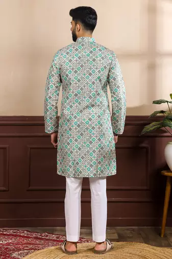 Blue color cotton fabric stylish fancy partywear kurta payjama for men's