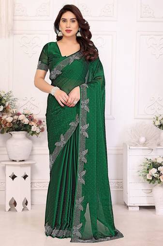 Green pure silk woven zari work saree with blouse