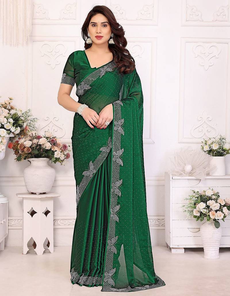 Green pure silk woven zari work saree with blouse