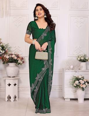 Green pure silk woven zari work saree with blouse 2