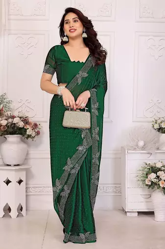 Green pure silk woven zari work saree with blouse