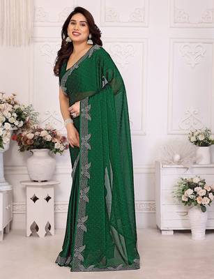 Green pure silk woven zari work saree with blouse 3