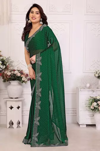 Green pure silk woven zari work saree with blouse