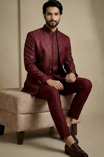 Dark maroon premium designer festive wear indo western set