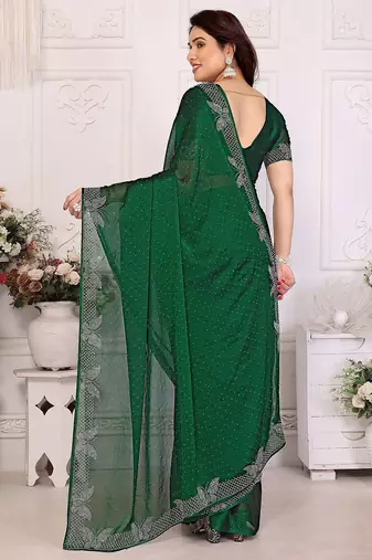 Green pure silk woven zari work saree with blouse