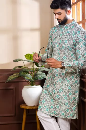 Blue color cotton fabric stylish fancy partywear kurta payjama for men's