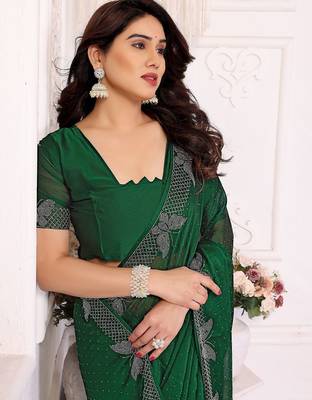 Green pure silk woven zari work saree with blouse 5
