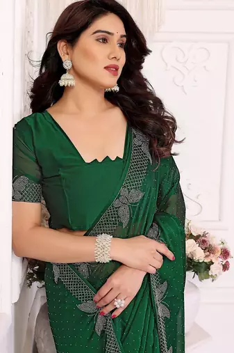 Green pure silk woven zari work saree with blouse