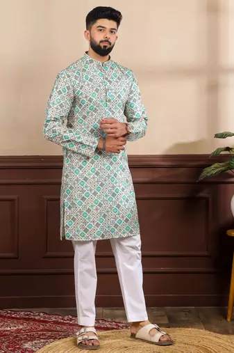 Blue color cotton fabric stylish fancy partywear kurta payjama for men's