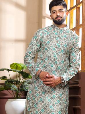 Blue color cotton fabric stylish fancy partywear kurta payjama for men's 5