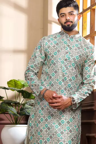Blue color cotton fabric stylish fancy partywear kurta payjama for men's