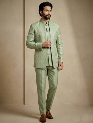 Olive premium designer festive wear indo western set 2