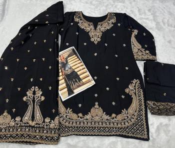 Black chinon free size stitched suit with embroidery beats  4