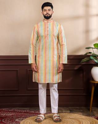 Multy color art silk fabric stylish fancy partywear kurta payjama for men's 1