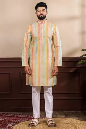 Multy color art silk fabric stylish fancy partywear kurta payjama for men's