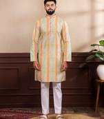 Multy color art silk fabric stylish fancy partywear kurta payjama for men's