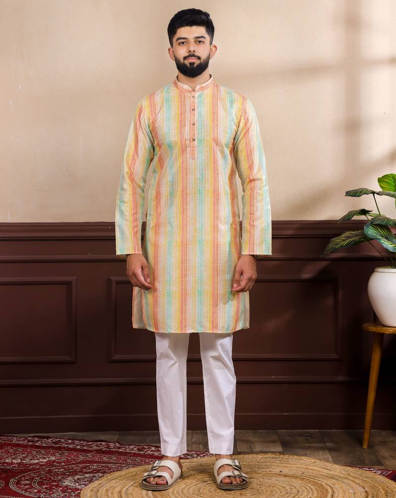 Multy color art silk fabric stylish fancy partywear kurta payjama for men's
