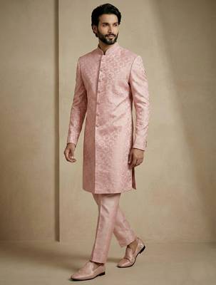 Light pink donier jacquard premium designer festive wear indo western set 4