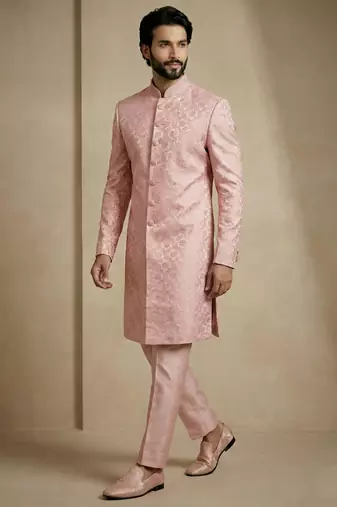 Light pink donier jacquard premium designer festive wear indo western set