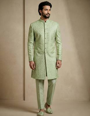 green donier jacquard premium designer festive wear indo western set 2