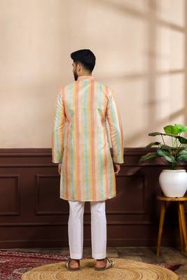 Multy color art silk fabric stylish fancy partywear kurta payjama for men's 2