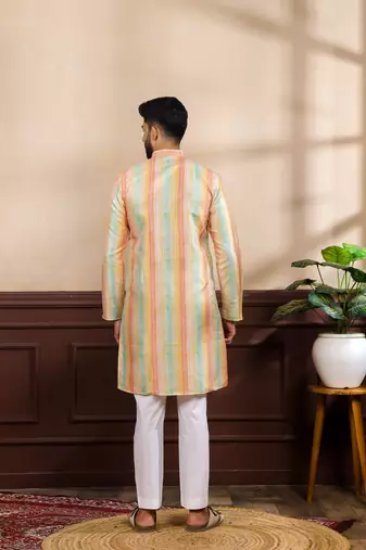 Multy color art silk fabric stylish fancy partywear kurta payjama for men's