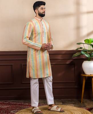 Multy color art silk fabric stylish fancy partywear kurta payjama for men's 4