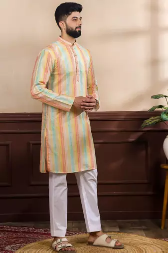 Multy color art silk fabric stylish fancy partywear kurta payjama for men's