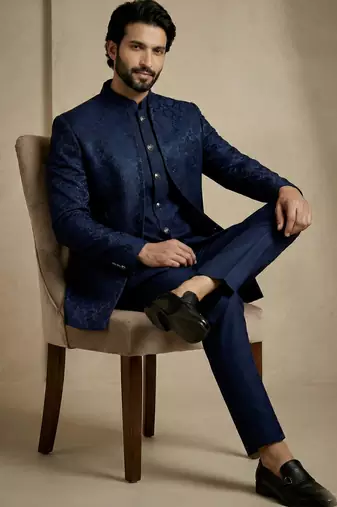 Navy blue premium designer festive wear indo western set