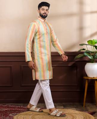 Multy color art silk fabric stylish fancy partywear kurta payjama for men's 5