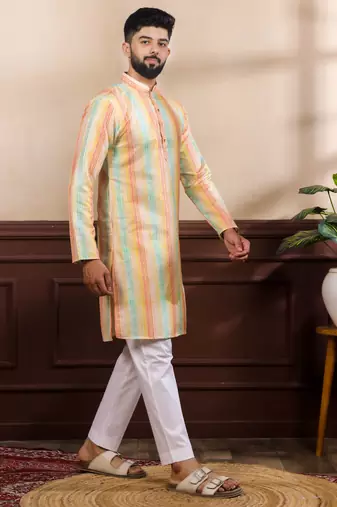 Multy color art silk fabric stylish fancy partywear kurta payjama for men's