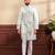 Green color art silk fabric stylish fancy partywear kurta payjama for men's