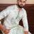 Green color art silk fabric stylish fancy partywear kurta payjama for men's