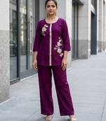 Purple Soft Viscose Kurta Top with Pants Casual Office Wear Co Ord Set For Women