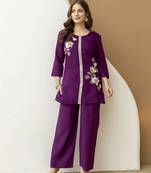 Purple Soft Viscose Kurta Top with Pants Casual Office Wear Co Ord Set For Women
