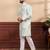 Green color art silk fabric stylish fancy partywear kurta payjama for men's