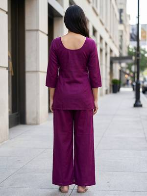 Purple Soft Viscose Kurta Top with Pants Casual Office Wear Co Ord Set For Women 2