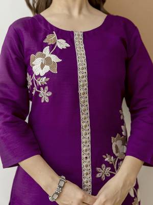Purple Soft Viscose Kurta Top with Pants Casual Office Wear Co Ord Set For Women 5