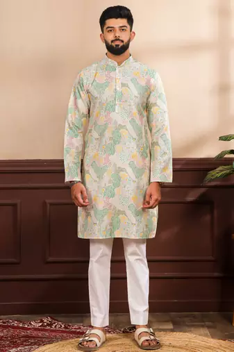 Multicolor art silk fabric stylish fancy partywear kurta payjama for men's