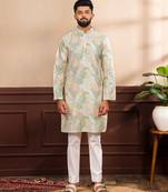 Multicolor art silk fabric stylish fancy partywear kurta payjama for men's