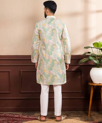 Multicolor art silk fabric stylish fancy partywear kurta payjama for men's 2