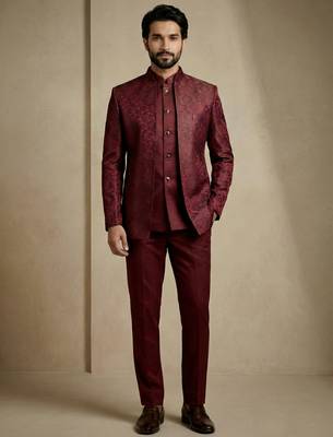 Dark maroon premium designer festive wear indo western set 4