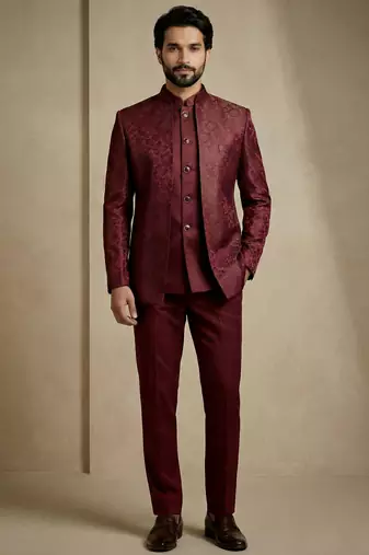 Dark maroon premium designer festive wear indo western set