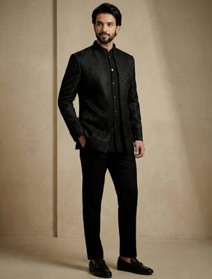 Black premium designer festive wear indo western set 3