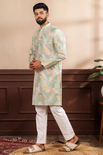 Multicolor art silk fabric stylish fancy partywear kurta payjama for men's